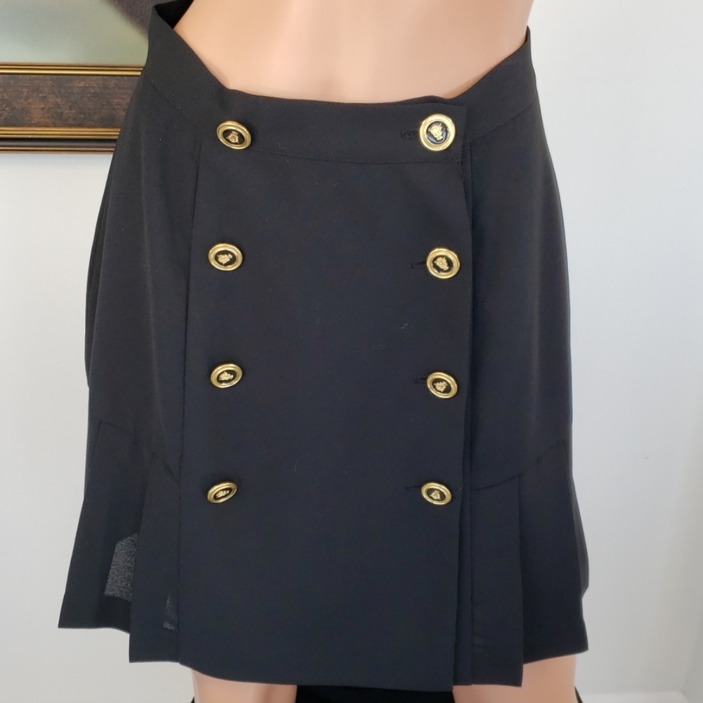 Cache Black Mini Skirt with Gold Buttons